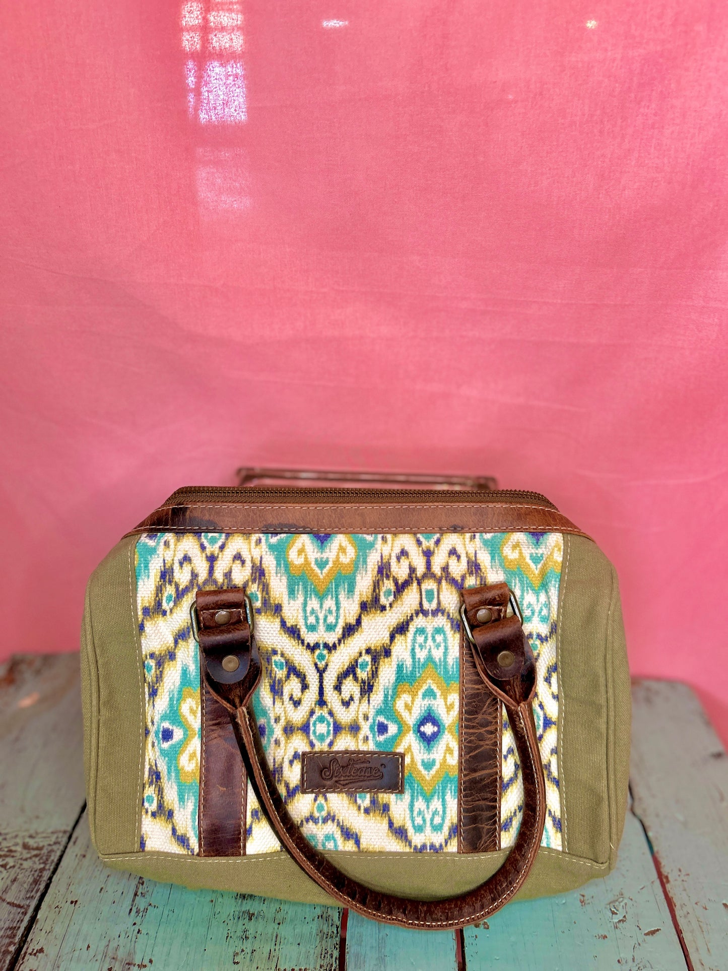 Yellow and Teal Pattern Purse