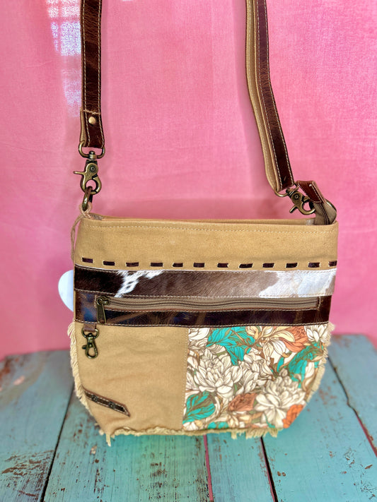 Cow Hide Stripe Floral Purse