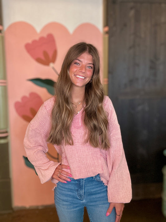 Mauve Washed Cotton Gauze Top