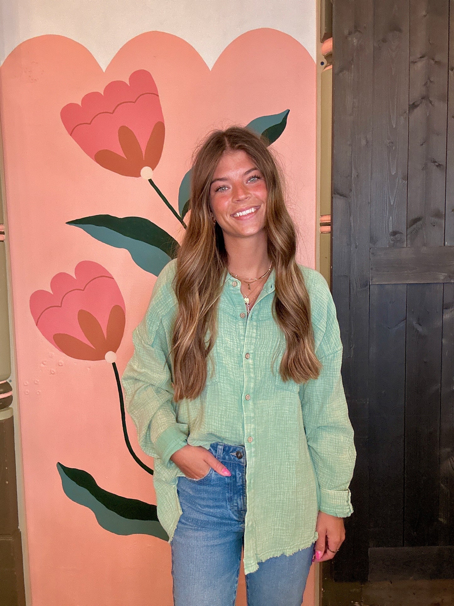 Sage Green Mineral Wash Button Up