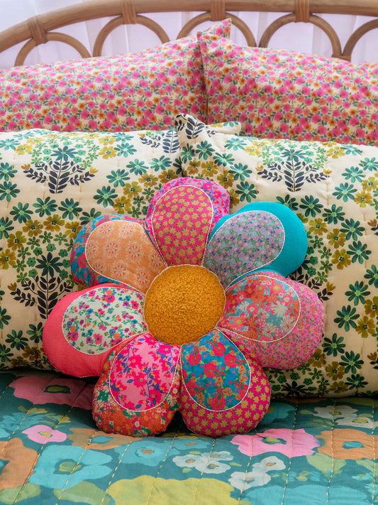 Whimsy Flower Patchwork Pillow