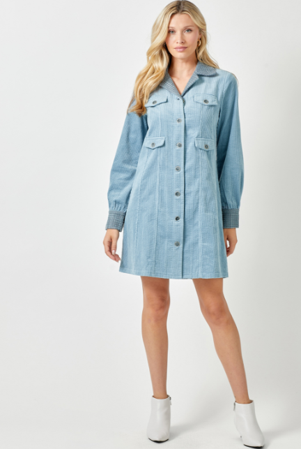 Abby's Corduory Coat Dress - Blue