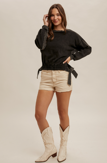 Black Side Knot Crewneck
