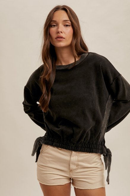 Black Side Knot Crewneck