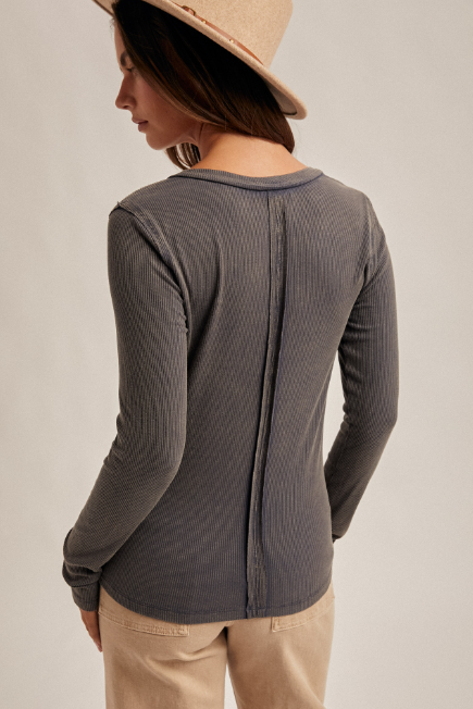 Brushed Navy Button Longsleeve