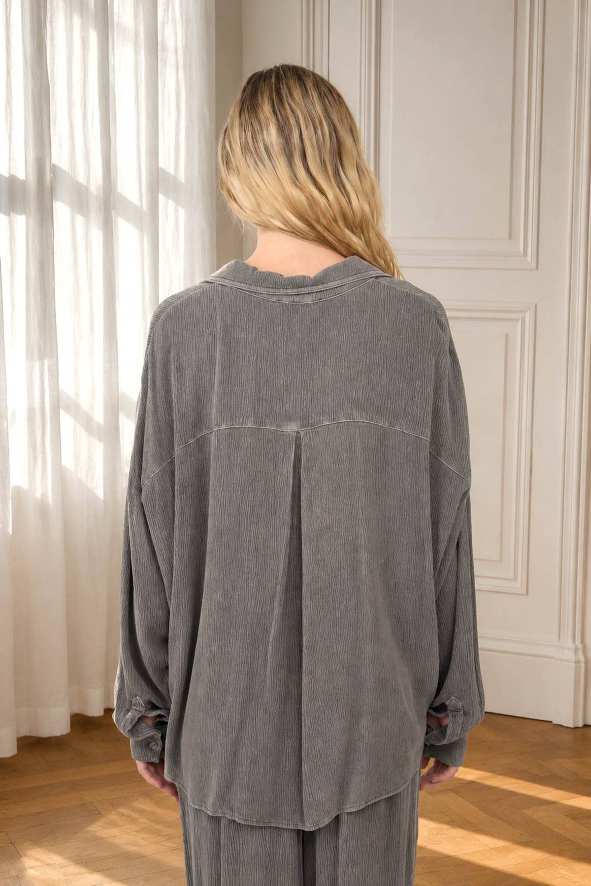 Crinkle Button Down - Charcoal