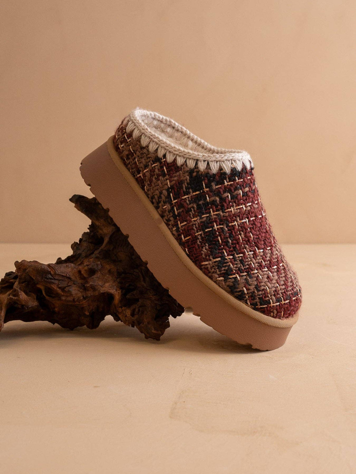 Mocha Tweed Platform Cozy Mule Slipper