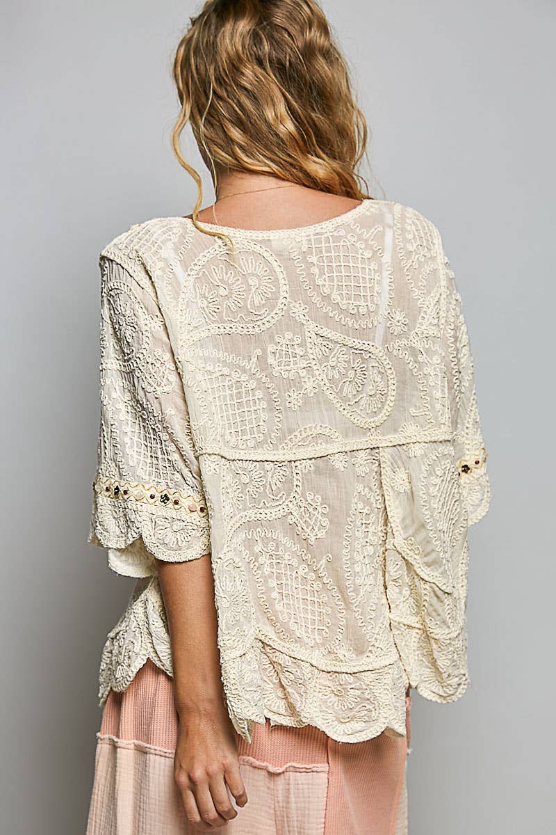 Boho Breeze Crochet V-Neck