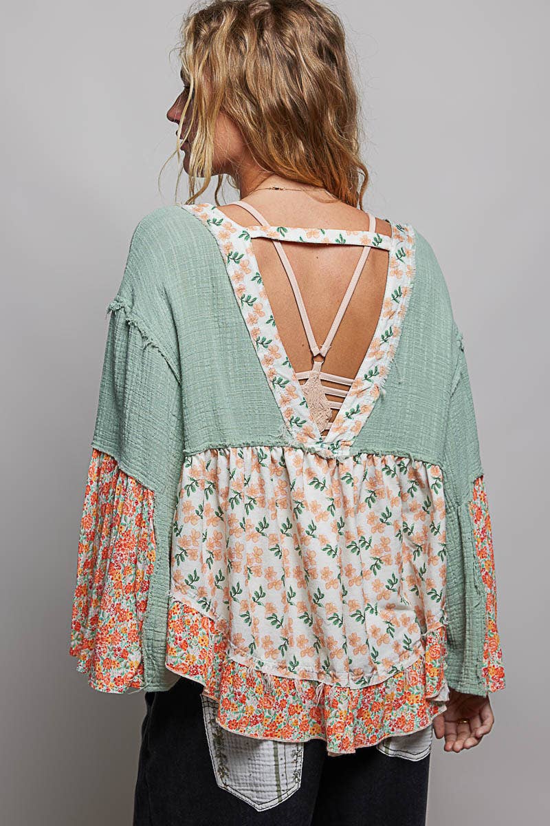 Sage Blossom V-Back Cardigan