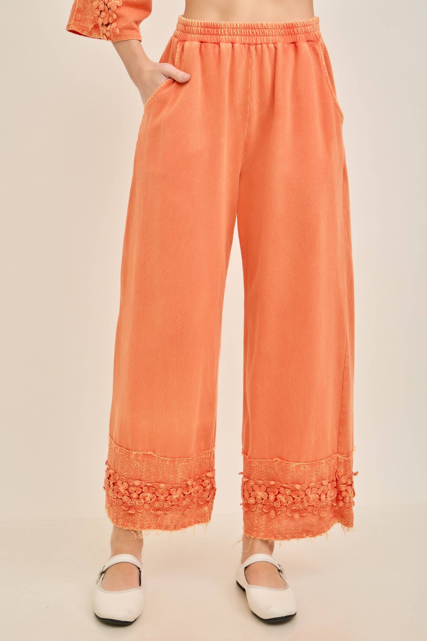 Orange Flower Trim Pants