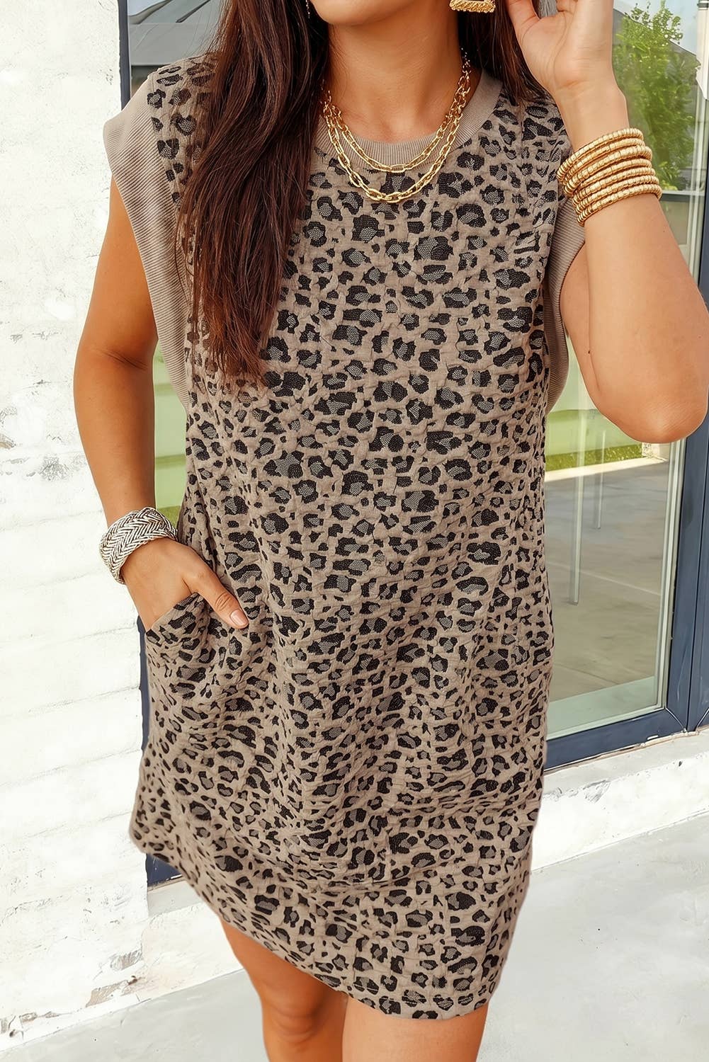 Leopard Textured Mini Dress