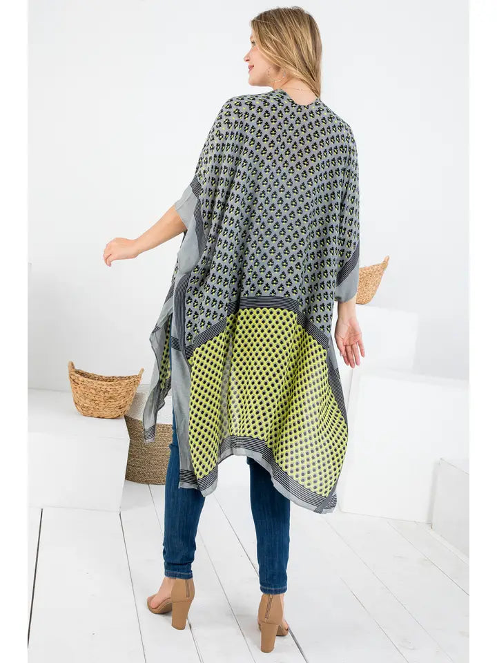 Green and Grey Print Kimono