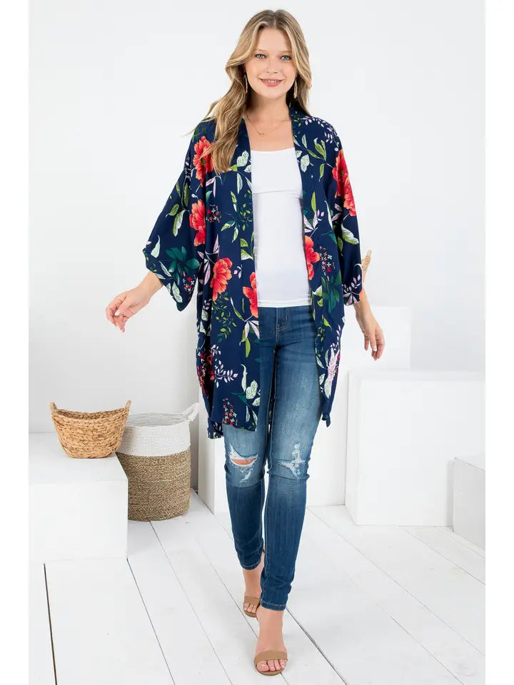 Navy Floral Kimono