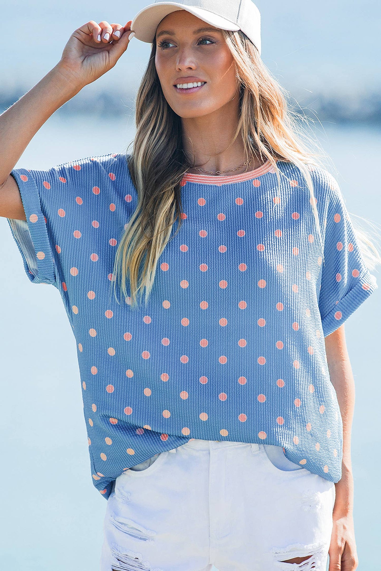 Sky Blue Polka Dot Top
