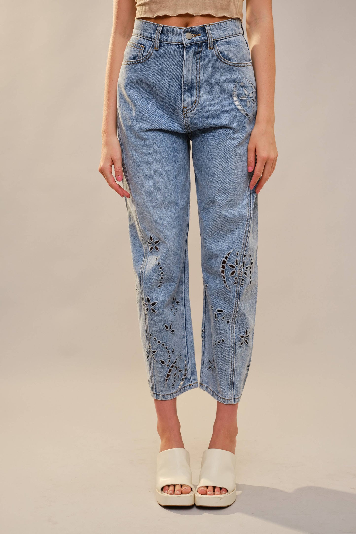 Denim Barrel Pants with Details