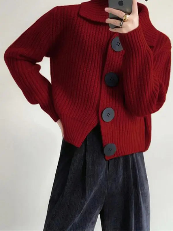 Giant Button Cardigan - Red