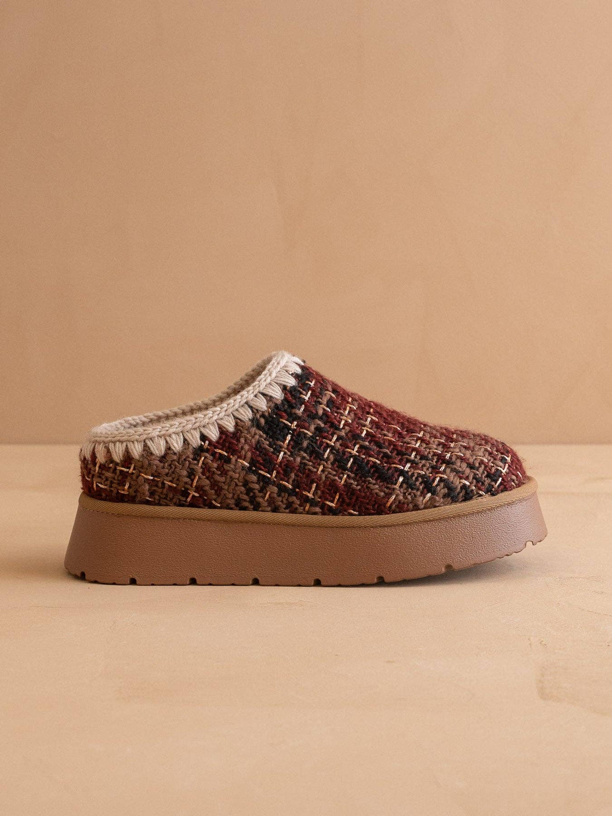 Mocha Tweed Platform Cozy Mule Slipper