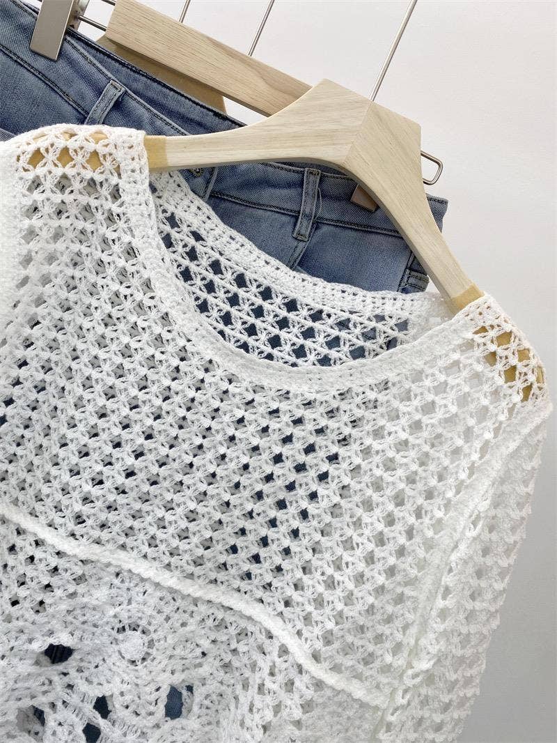 Embroidered Lace Crop Top: Beige
