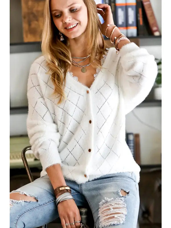 Latte with a Lace Detail Sweater
