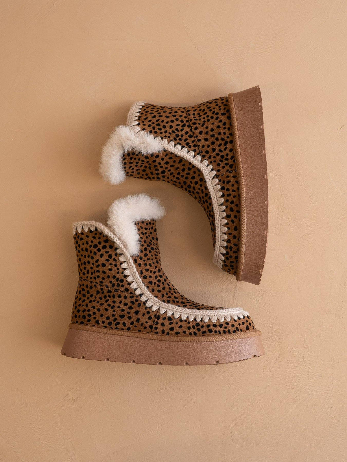 Dark Cheetah Shearling Trim Platform Boot