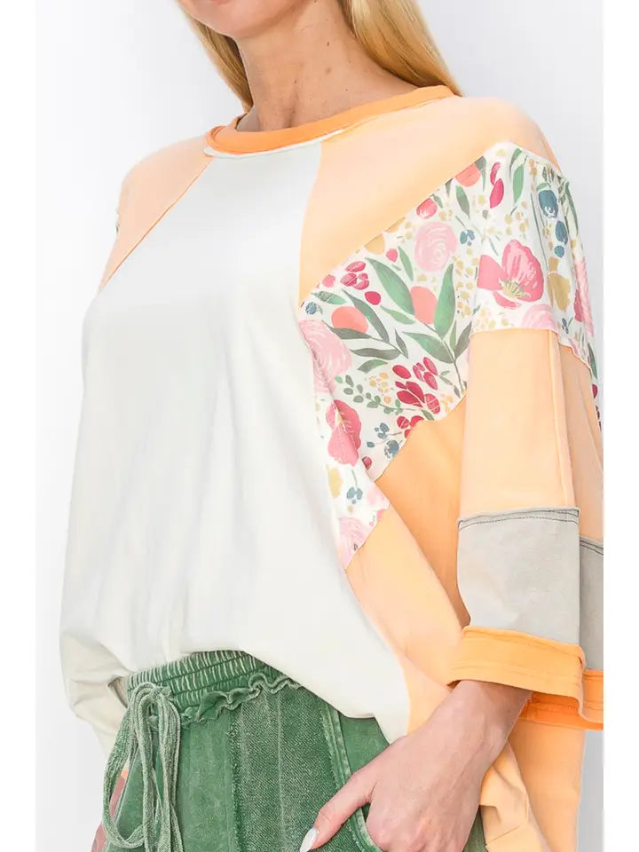 Orange Floral Sleeve Top