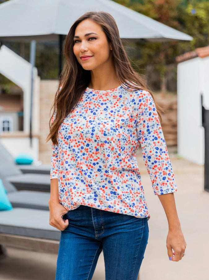 3/4 Sleeve Floral Top