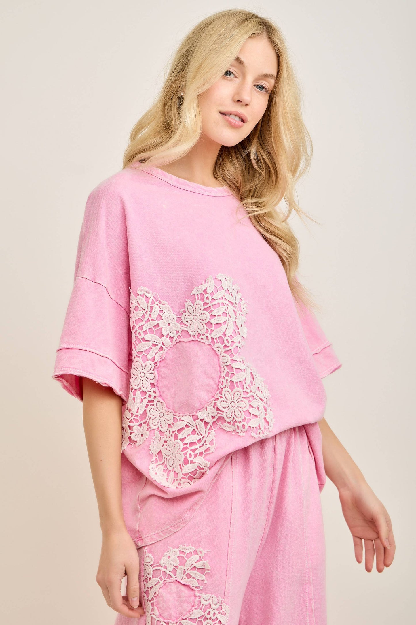 Flower Crochet Patch Top - Bubblegum Pink