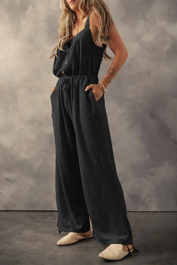 Black Waffle Knit Jumpsuit