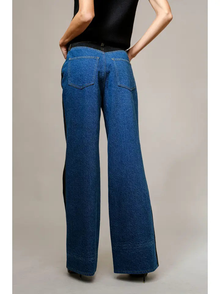 Two Tone Panel Wide Denim Jeans