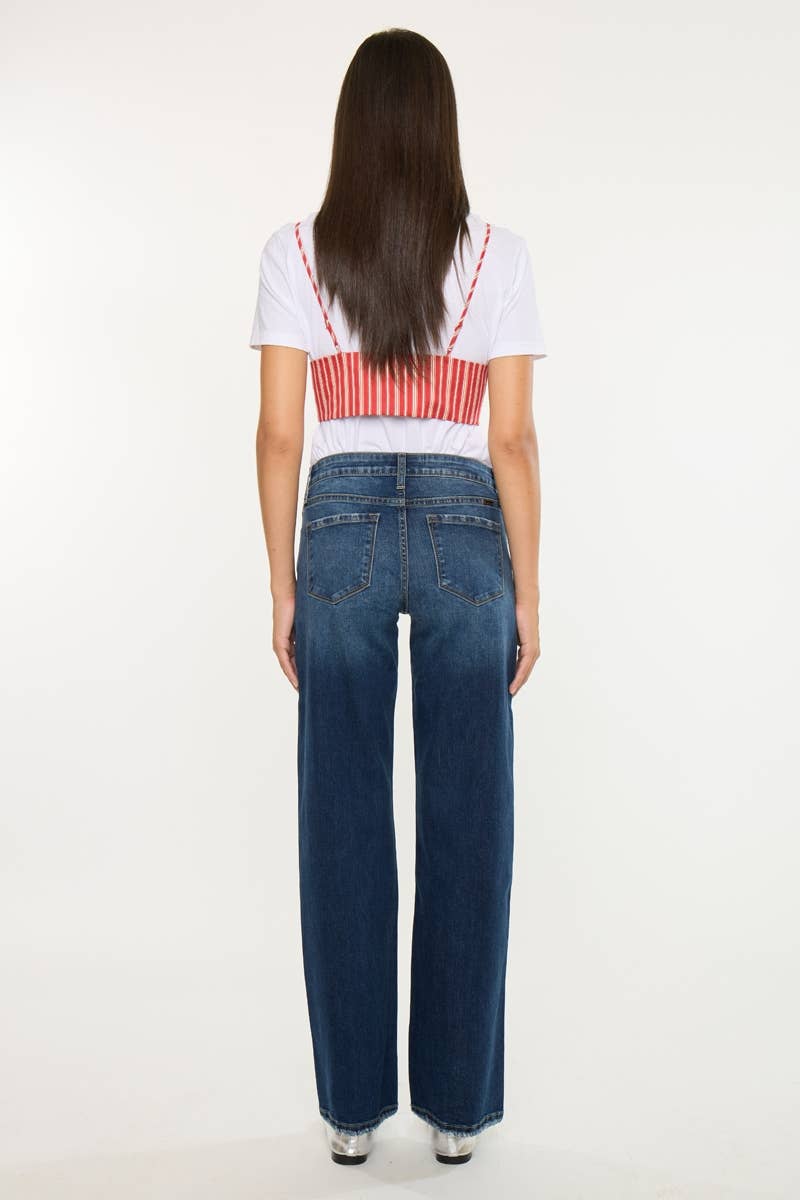 Dark Wash Mid-Rise Wide Leg Jean