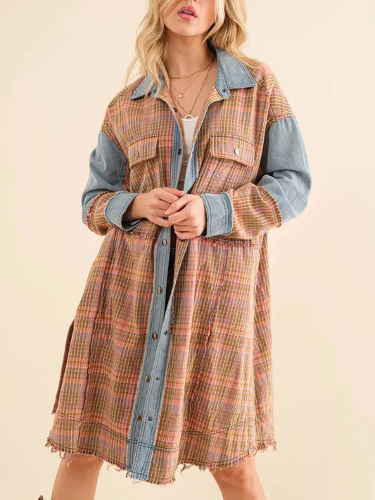 Dark Coral Plaid Shacket