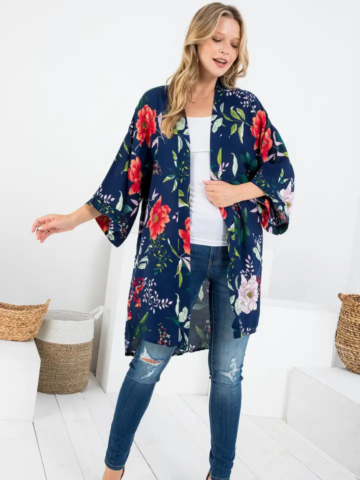 Navy Floral Kimono