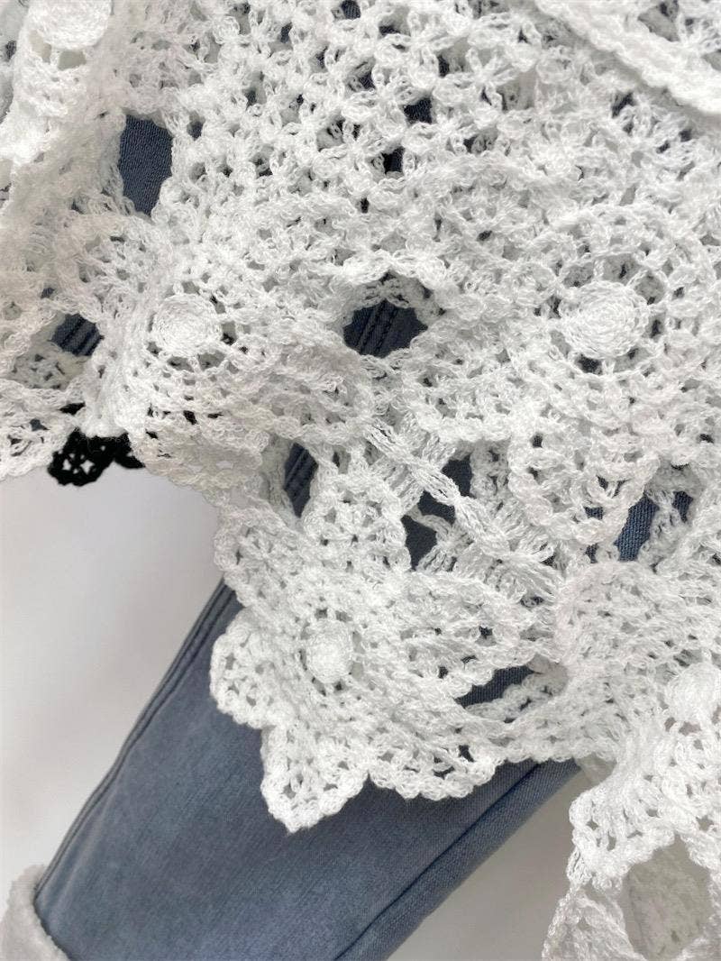 Embroidered Lace Crop Top: Beige