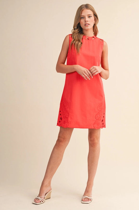 Red Cut-Out Embroidered Dress
