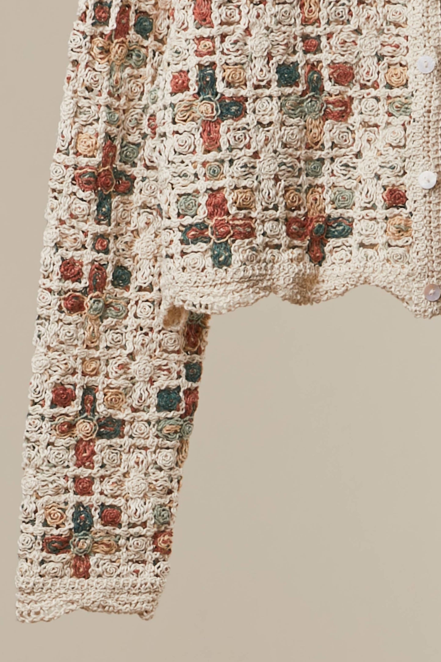 Boho Patchwork Crochet Button Cardigan