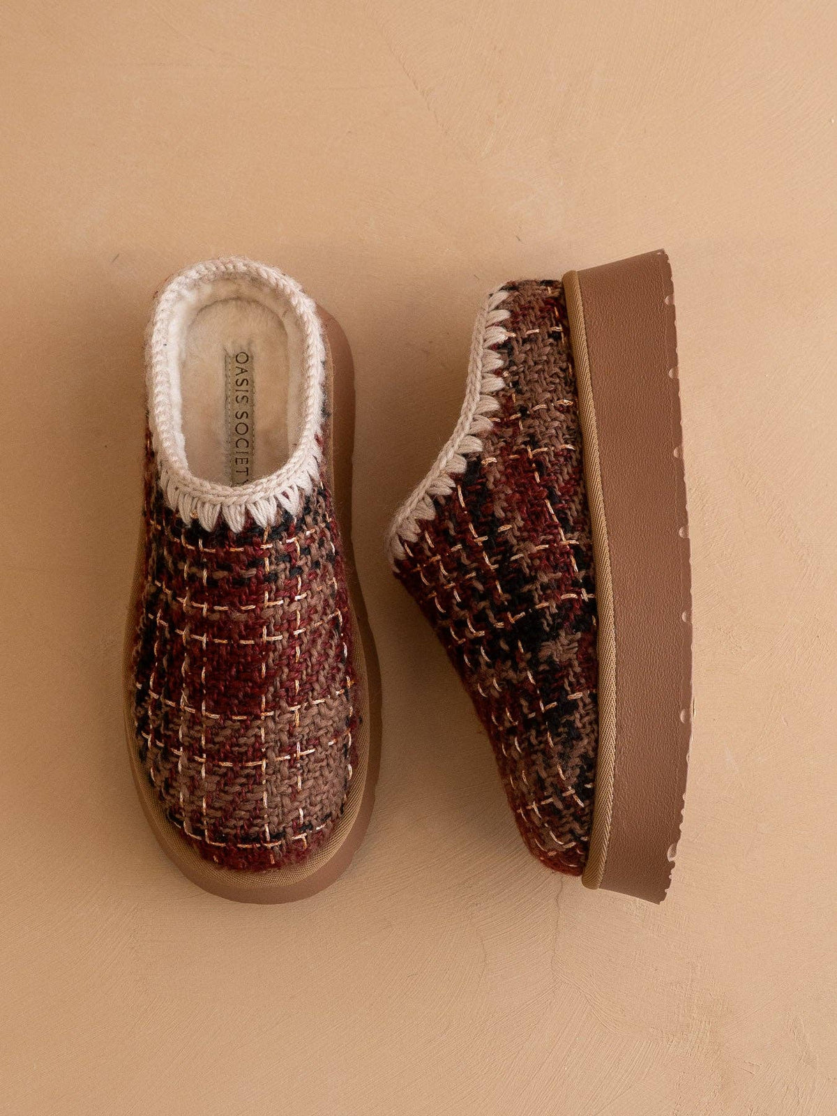 Mocha Tweed Platform Cozy Mule Slipper