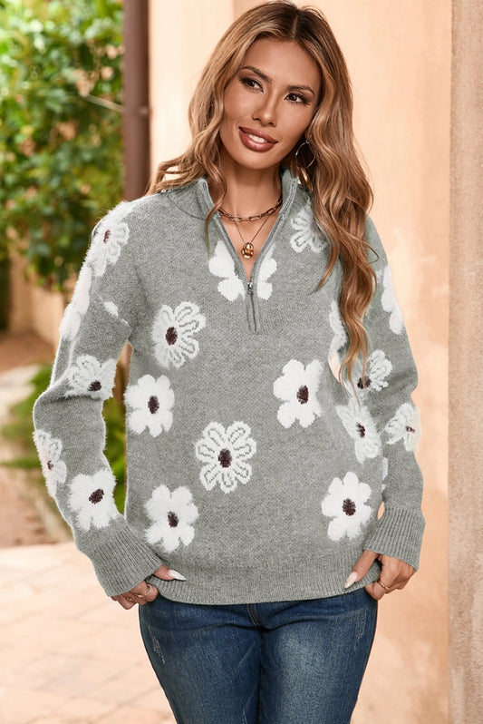 Floral Half Zip Sweater