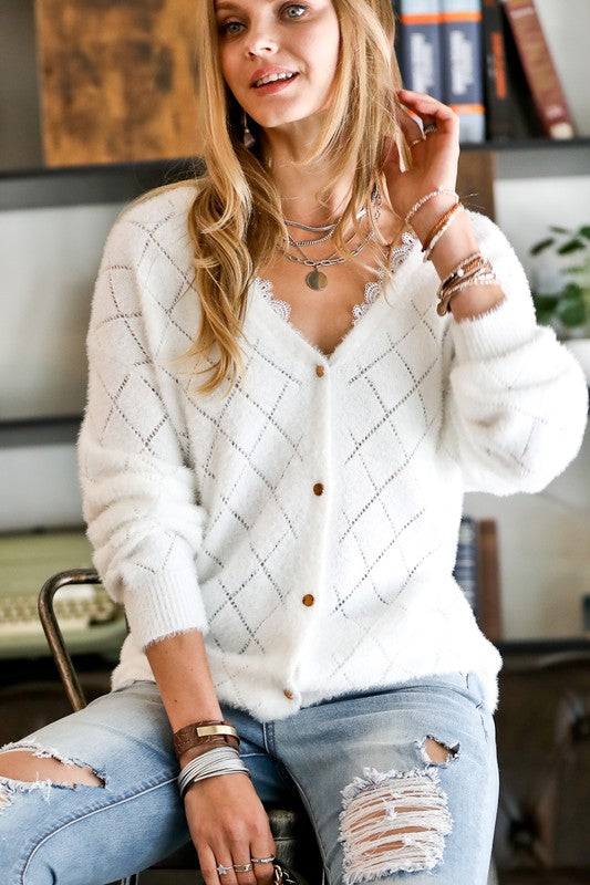 Latte with a Lace Detail Sweater