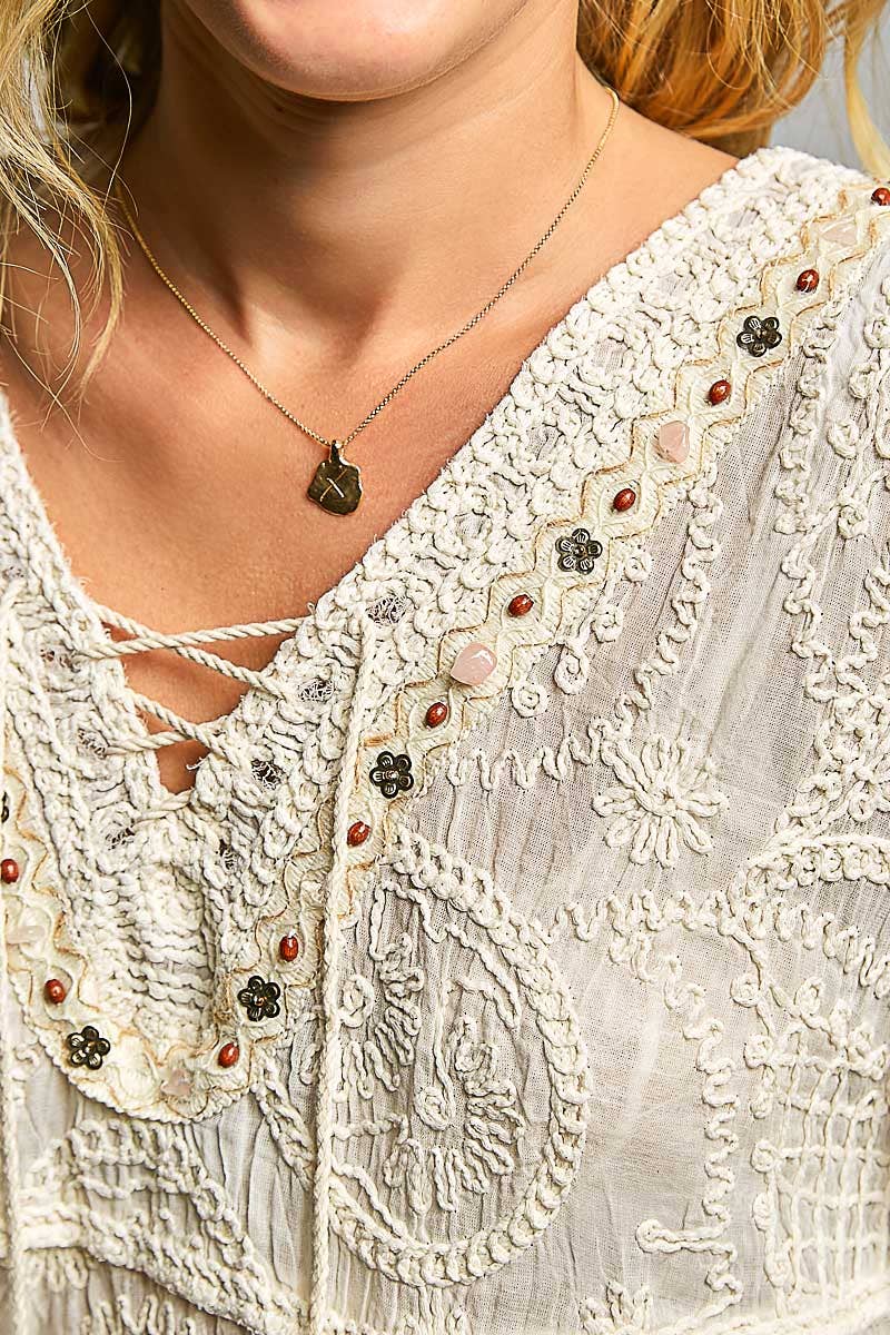 Boho Breeze Crochet V-Neck