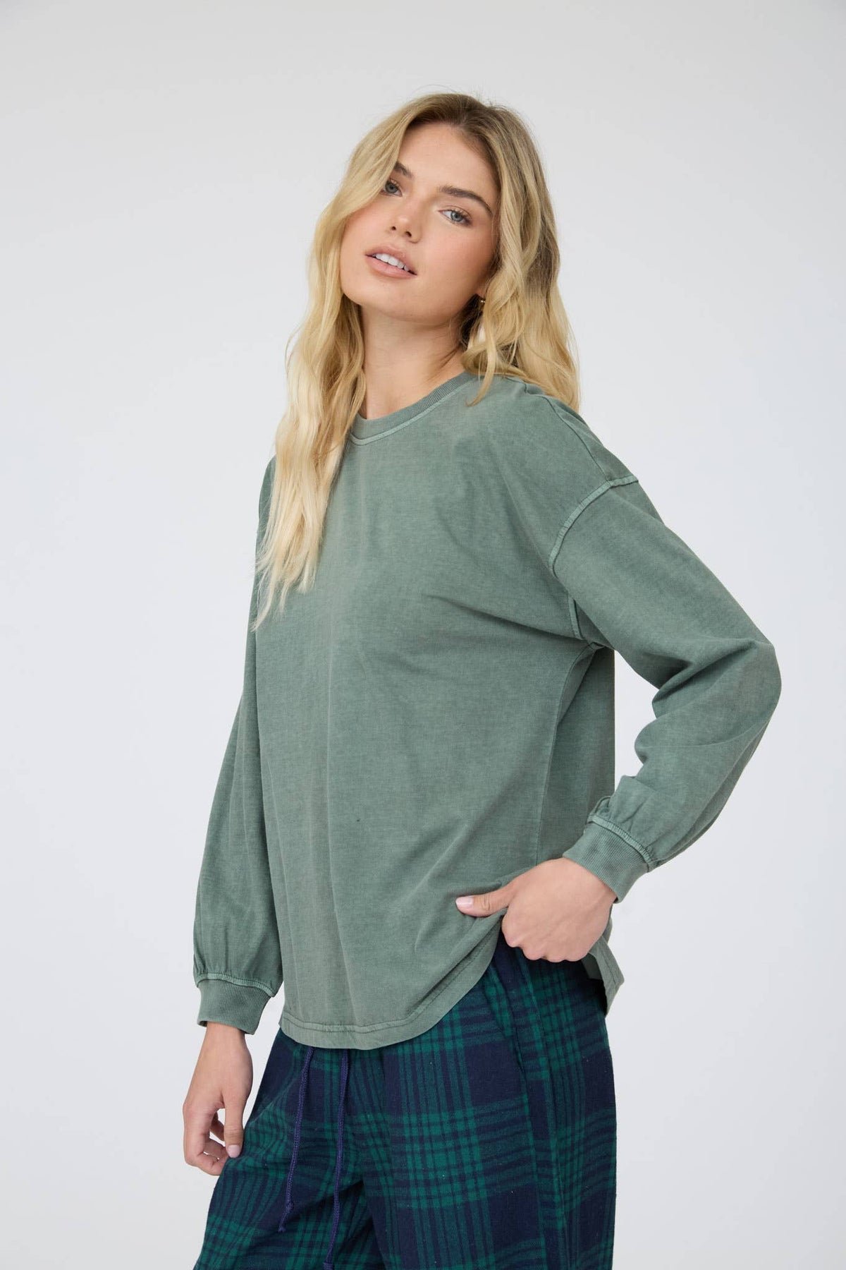 Soft Marbled Top - Dusty Green