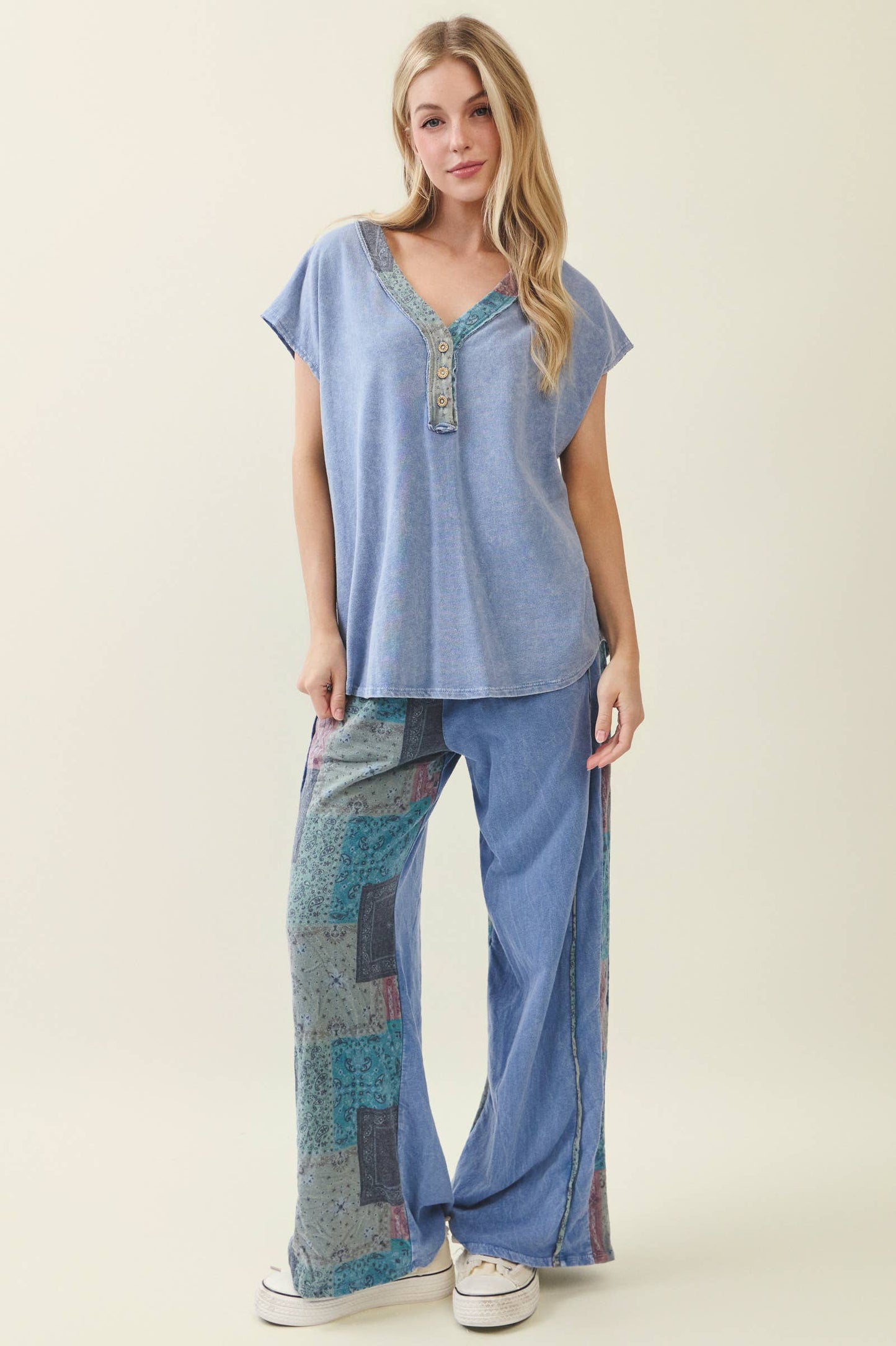 Bandana Patchwork Denim Blue Top