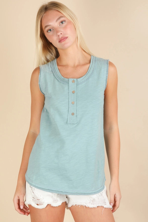 Sky Blue Button Tank