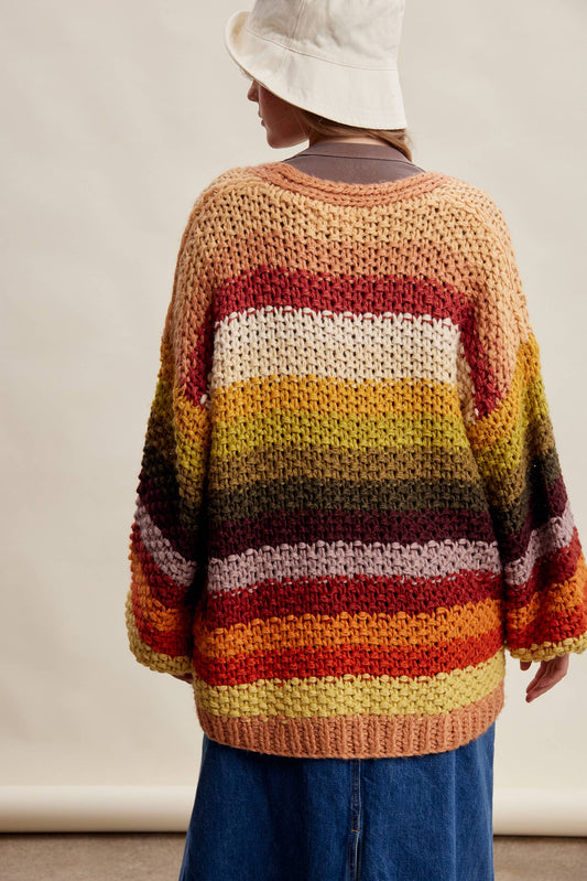 Autumn Crochet Stripe Cardigan