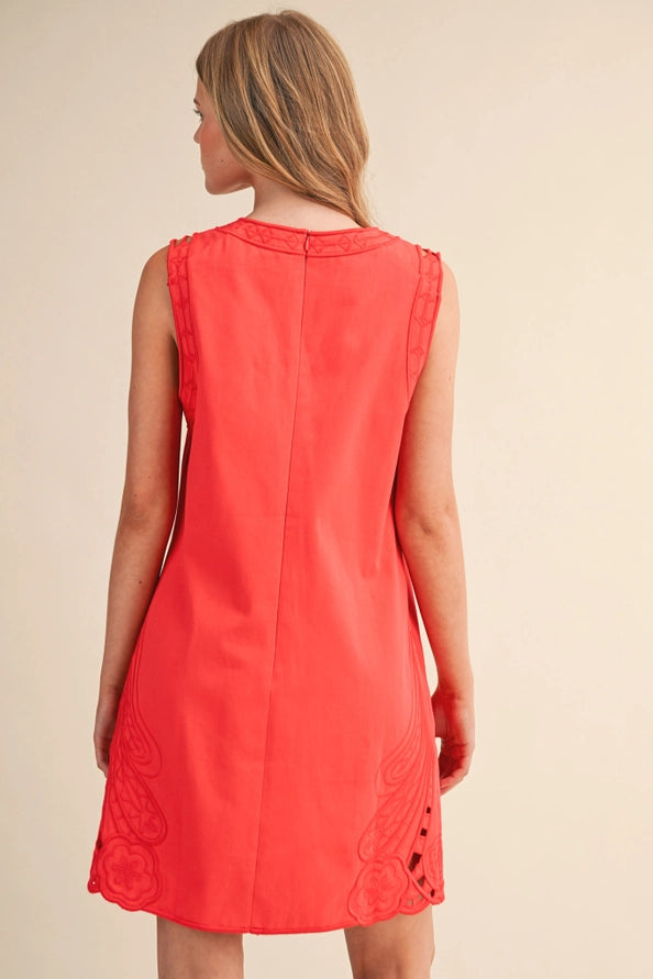 Red Cut-Out Embroidered Dress