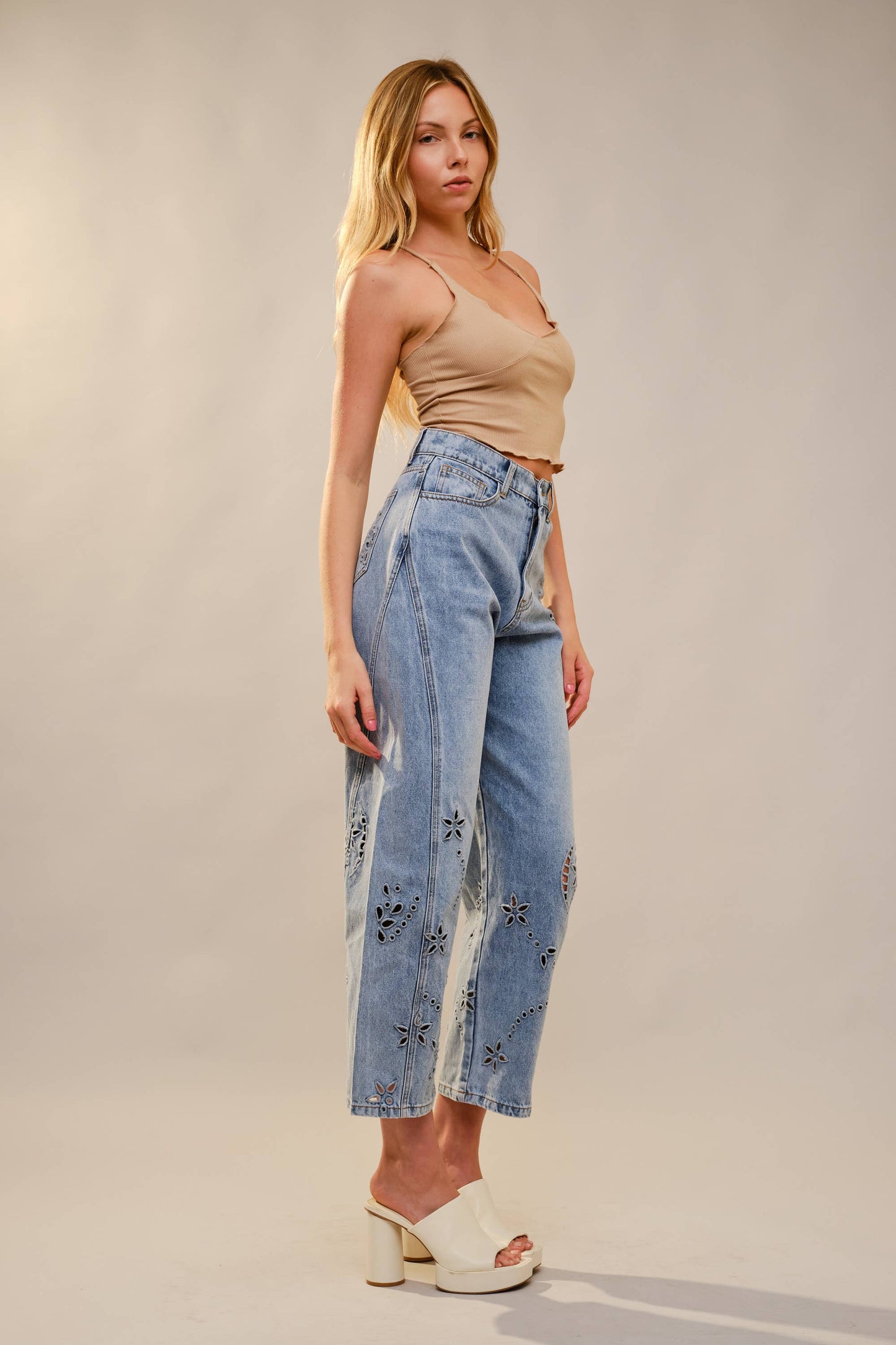 Denim Barrel Pants with Details