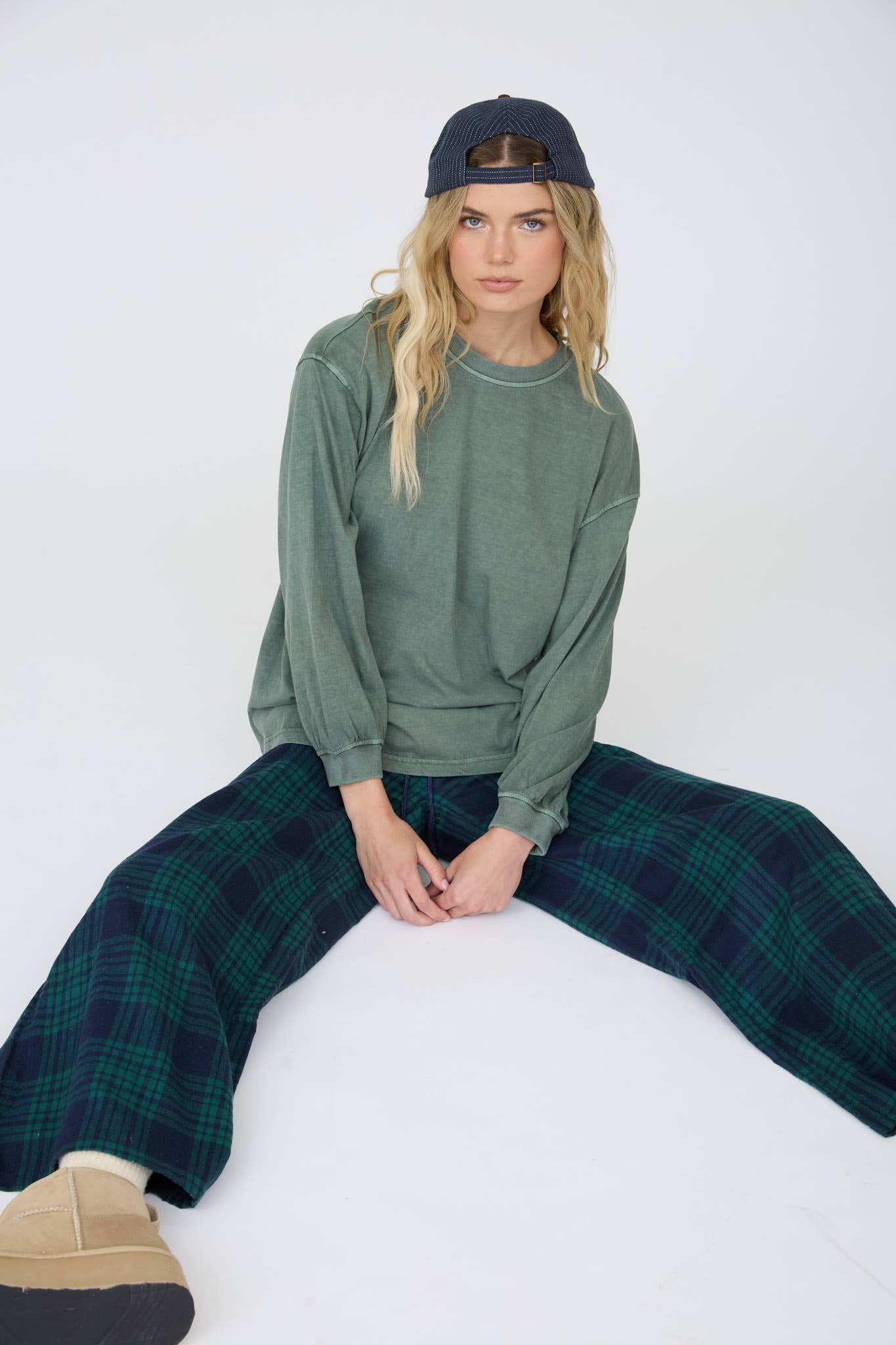 Soft Marbled Top - Dusty Green