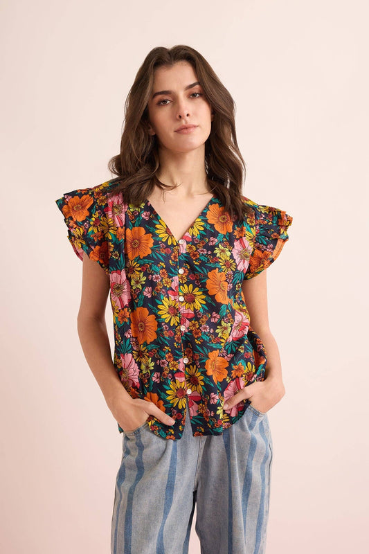 Zinnia Floral Top In Multicolor