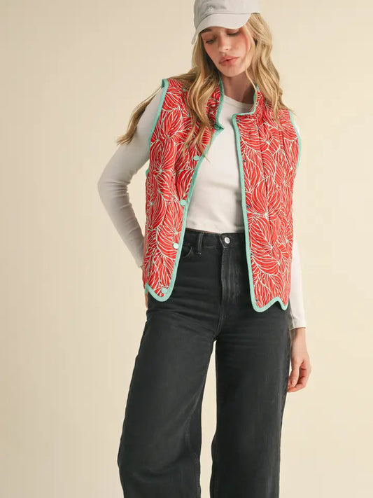 Scalloped Hem Quilted Puff Vest