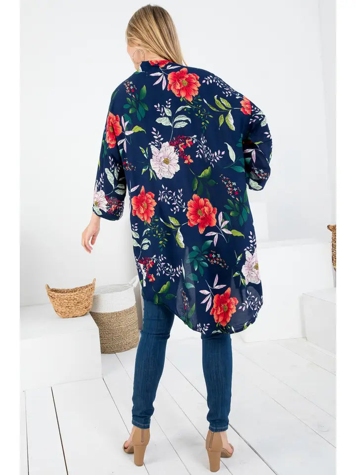 Navy Floral Kimono