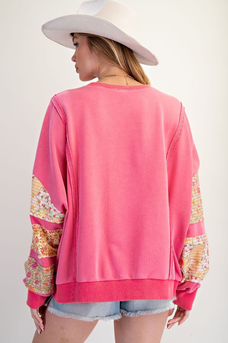Bubblegum Pink Floral Sleeve Crewneck